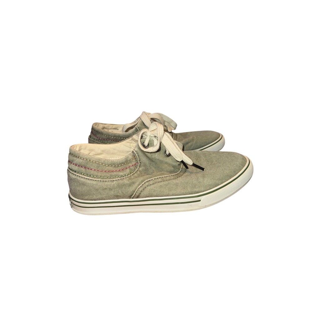 LL Bean Sunwashed Canvas Sneakers Green Lace Up Low Top Shoes Womens 6